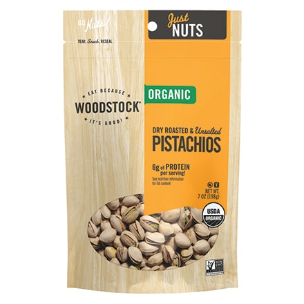 Woodstock Farms Organic Pistachios, Dry Roasted and Unsalted 7oz