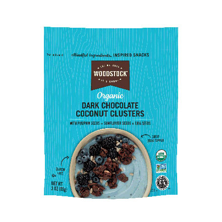 Woodstock Farms Organic Dark Chocolate Coconut Clusters with Pumpkin, Sunflower and Chia Seeds 3oz