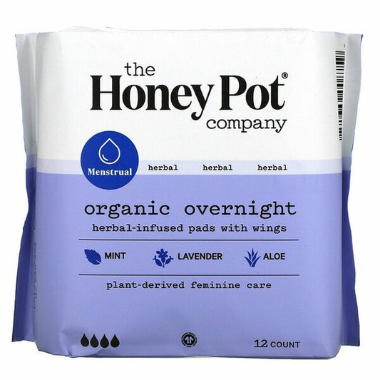 The Honey Pot Organic Cotton Herbal Overnight Pads 12c