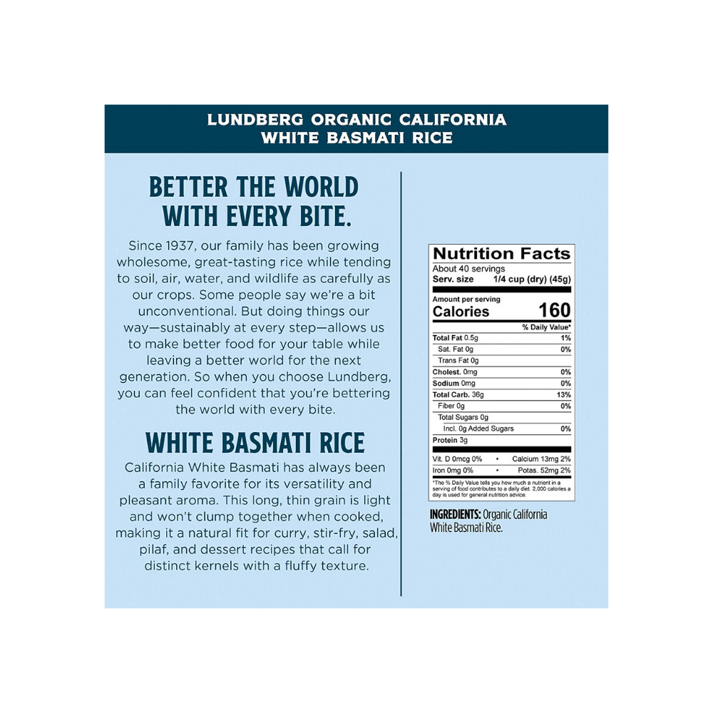 LUNDBG Rice White Basmati OG 4lb