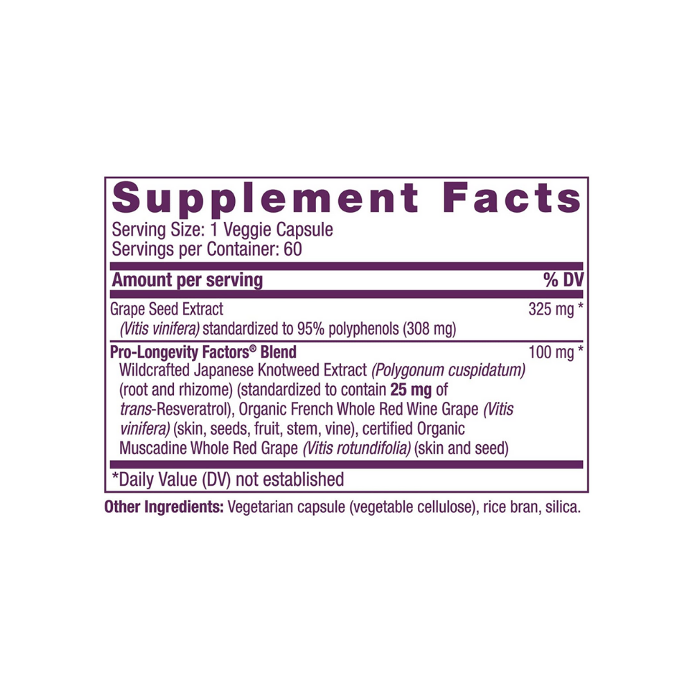 Reserveage Nutrition Grape Seed Resveratrol 325mg 60c